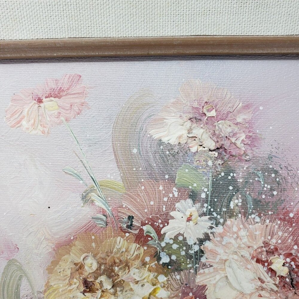 P. Keeling Still Life Floral Oil Painting 8x10 Canvas Signed Framed Flowers READ - Picture 6 of 16